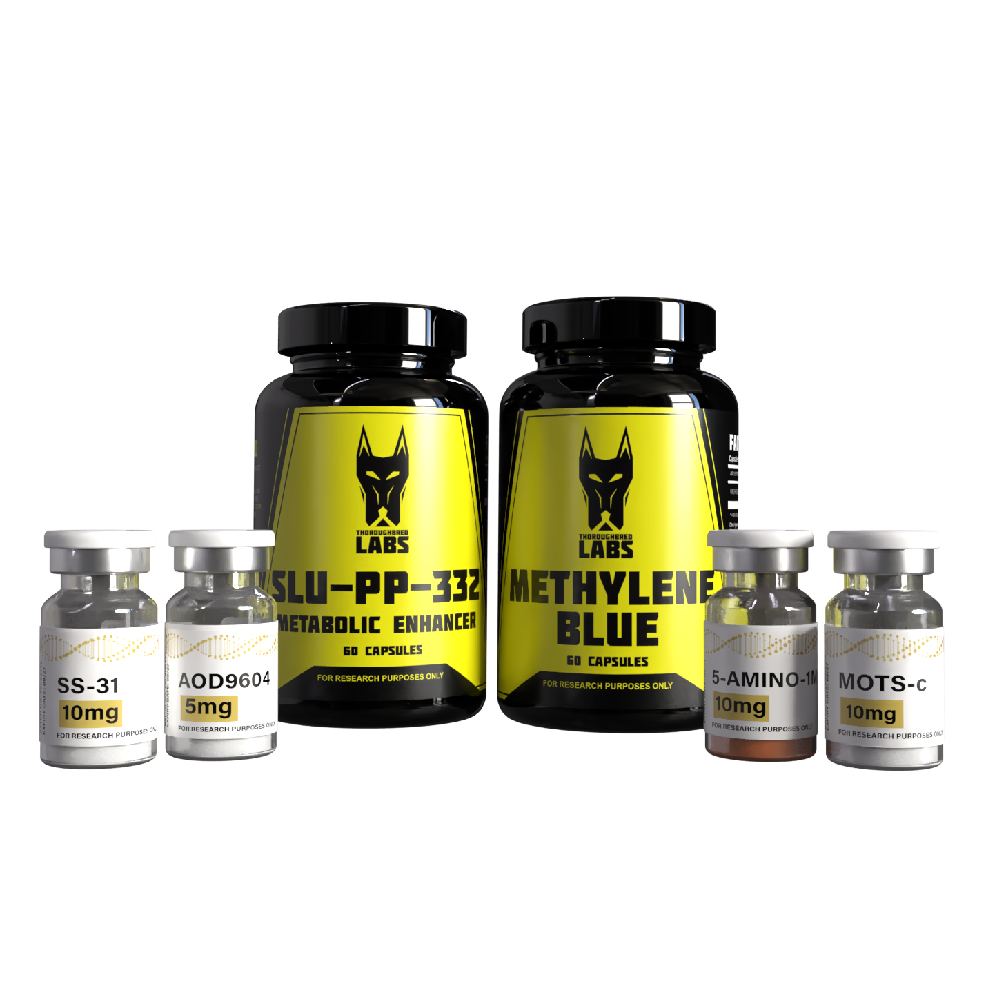 Research Bundle - MOTS-c 10mg / SS31 10mg / 5-Amino-1MQ 10mg / AOD9604 5mg / Methylene Blue / SLU-PP 332